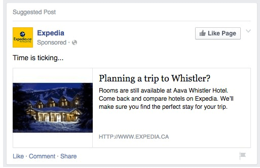 Re-targeting ad campaign on Facebook by Expedia